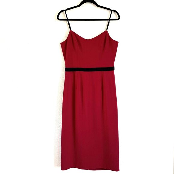 DRESS THE POPULATION Women’s Midi Cocktail Dress Adjustable Straps In Red - Picture 1 of 14